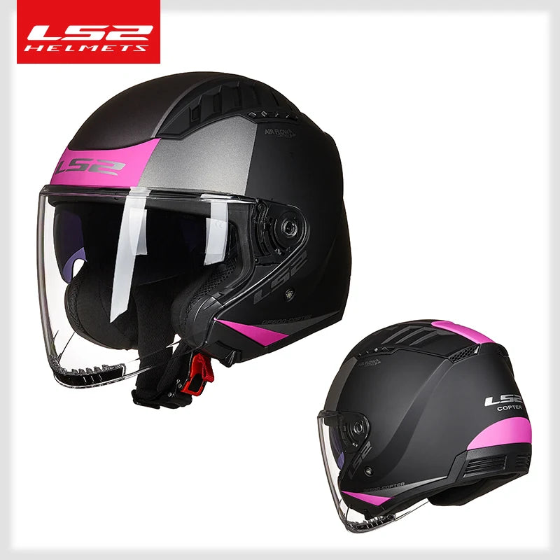 LS2 COPTER Dual Lens Motorcycle Helmet, Retro Open Face, ECE Certified