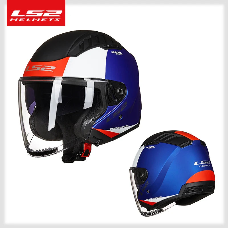 LS2 COPTER Dual Lens Motorcycle Helmet, Retro Open Face, ECE Certified