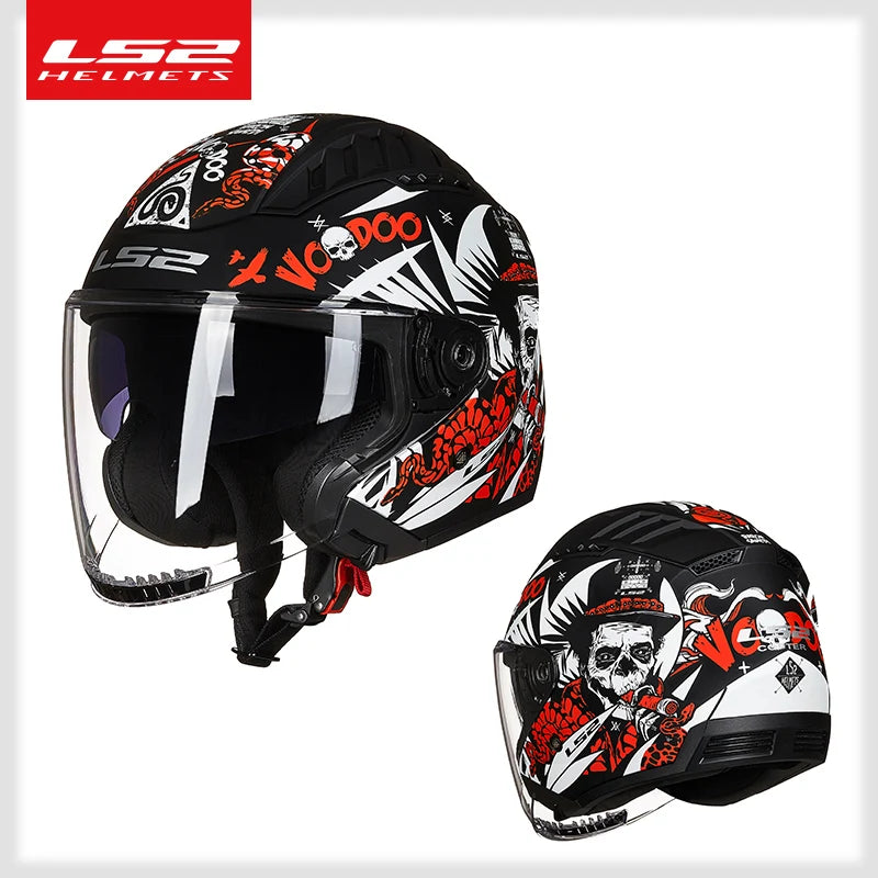 LS2 COPTER Dual Lens Motorcycle Helmet, Retro Open Face, ECE Certified