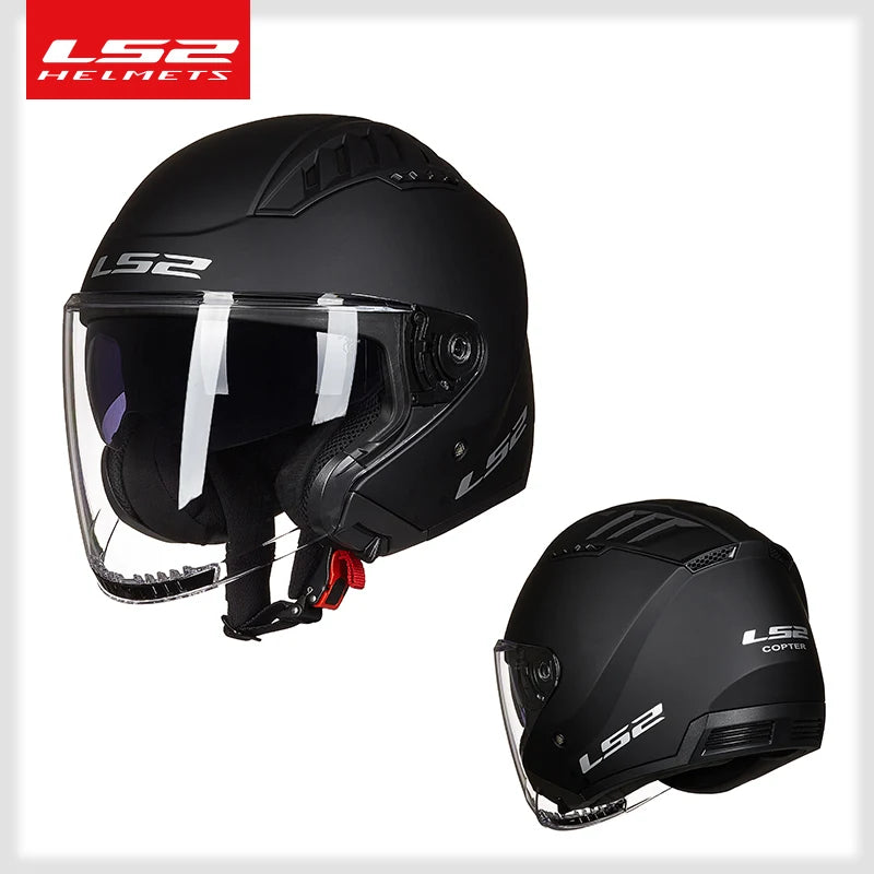 LS2 COPTER Dual Lens Motorcycle Helmet, Retro Open Face, ECE Certified