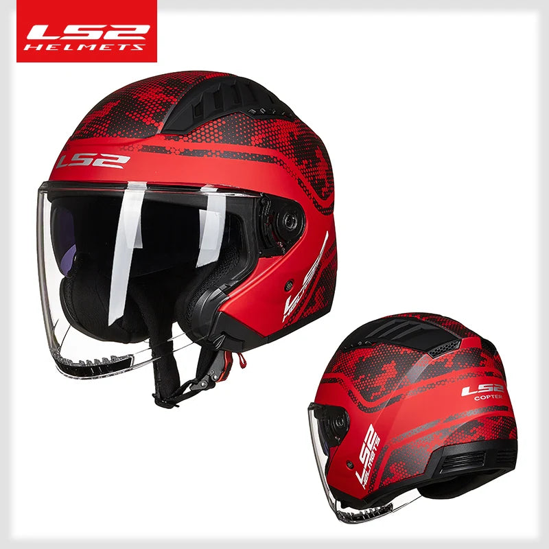 LS2 COPTER Dual Lens Motorcycle Helmet, Retro Open Face, ECE Certified