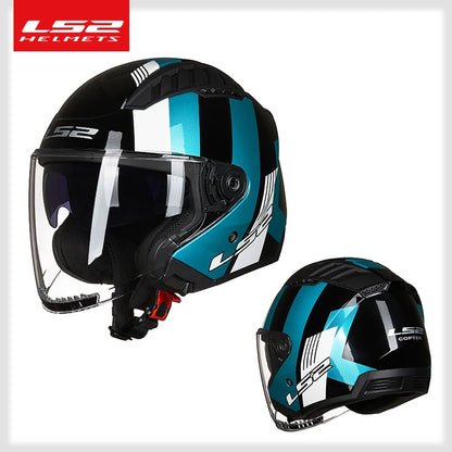 LS2 COPTER Dual Lens Motorcycle Helmet, Retro Open Face, ECE Certified