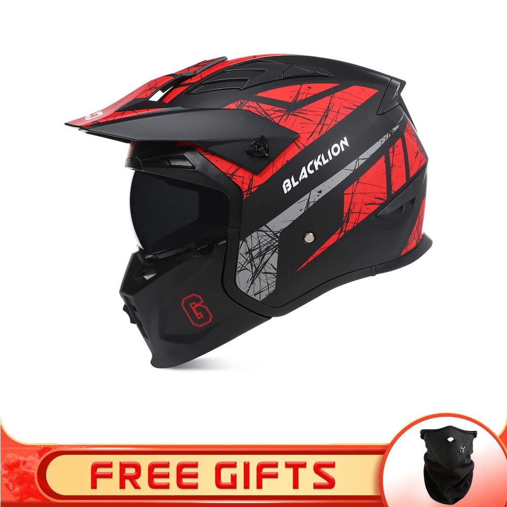 BLD-163 Blacklion Integral Motorcycle Helmet + Free Accessory