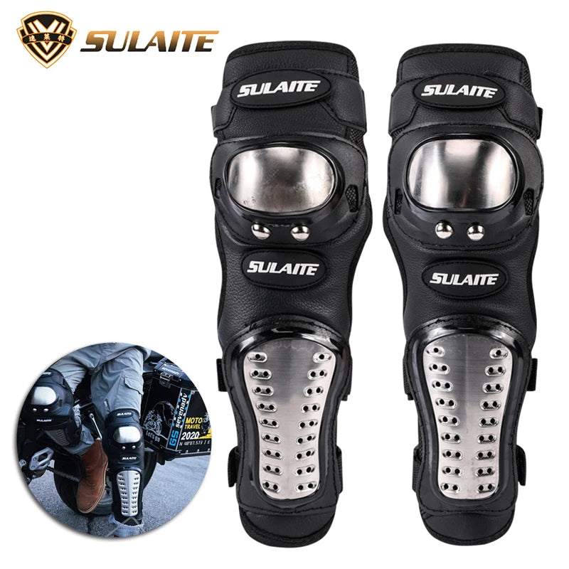 Set of 4 Stainless Steel Knee and Elbow Protectors for Motorcycling