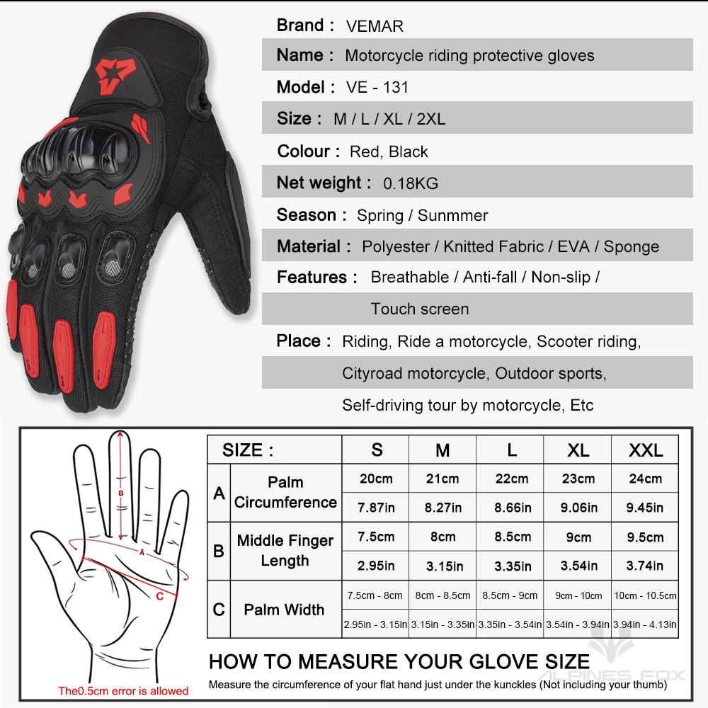 VEMAR Motorcycle Gloves – Summer, Touchscreen Compatible