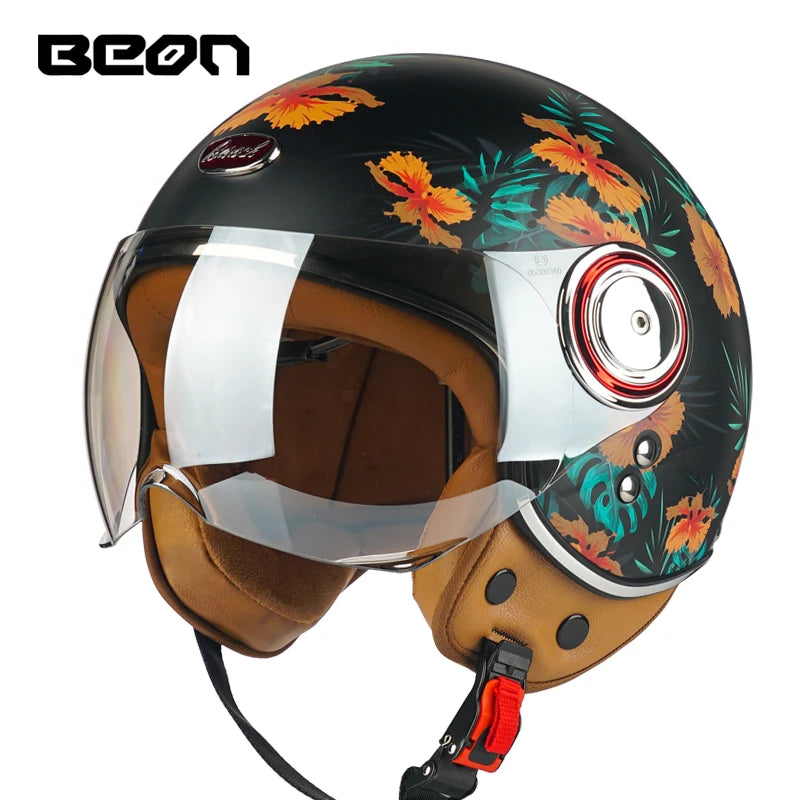 Capacete BEON 110B Open Face Motorcycle Helmet, Vintage Retro, ECE Certified