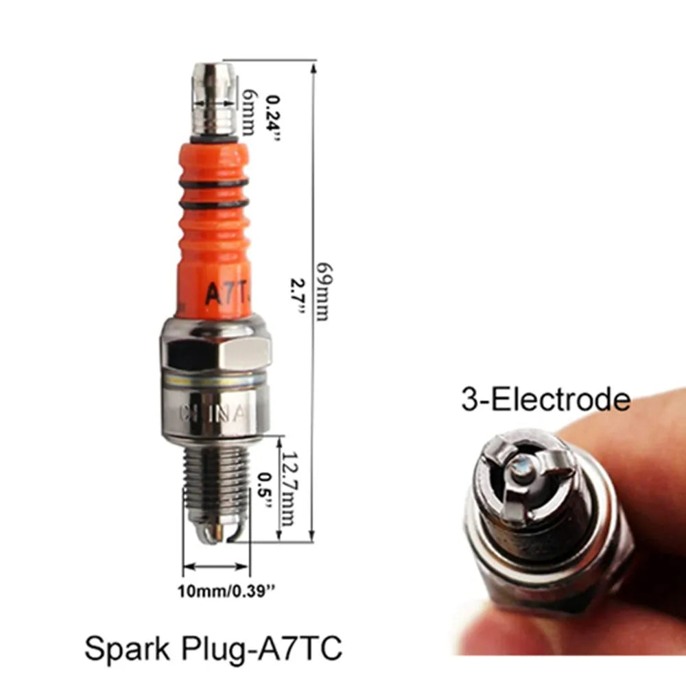 Triple Electrode Spark Plugs for Motorcycles, ATVs, and Go-Karts – Compatible with GY6 and CG Engines