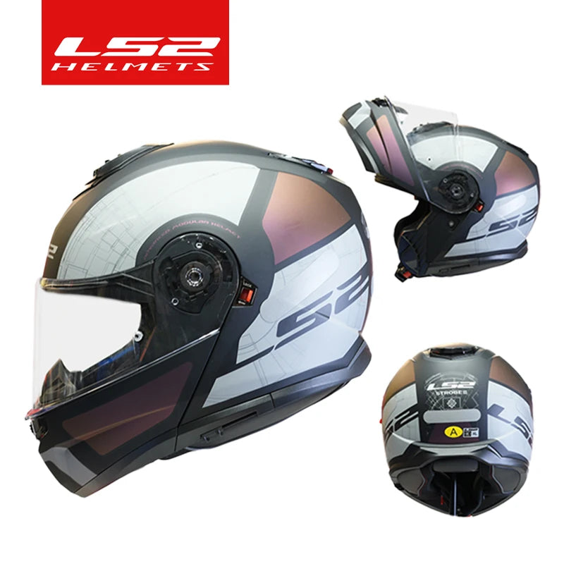 LS2 FF908 Flip-Up Motorcycle Helmet, Dual Lens, Sun Visor, CE Certified