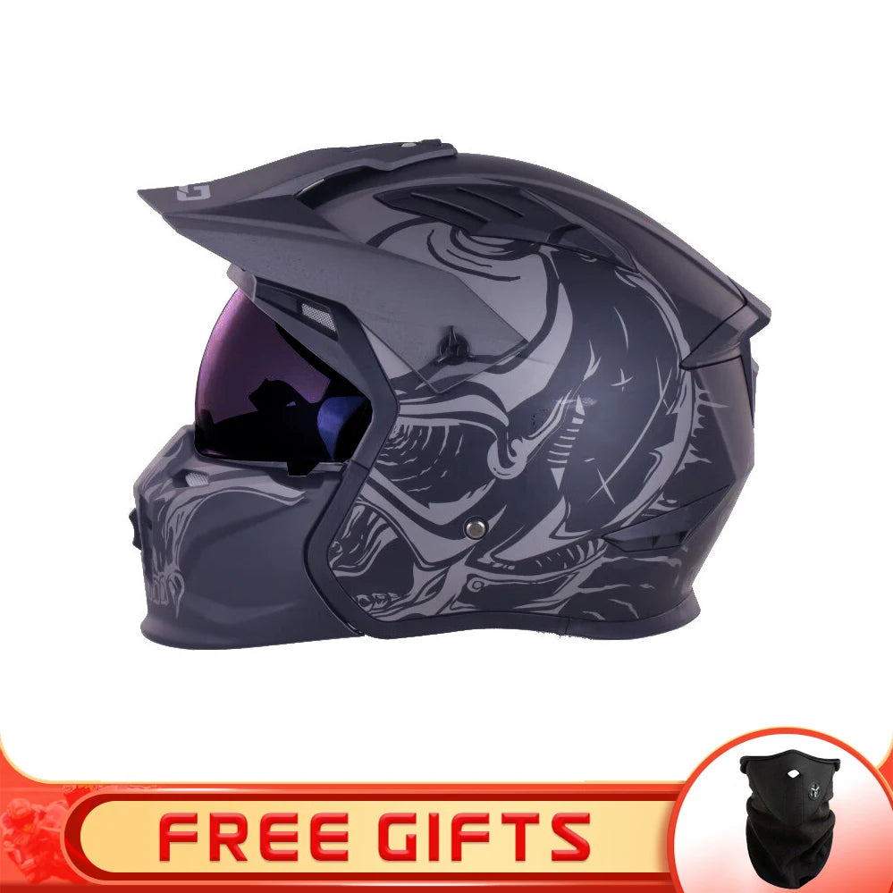 BLD-163 Blacklion Integral Motorcycle Helmet + Free Accessory