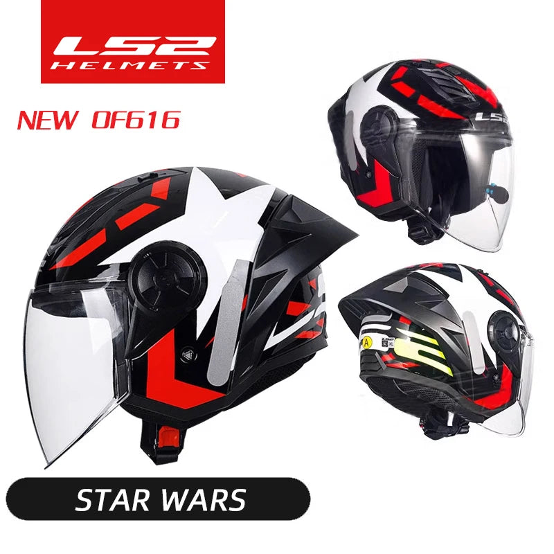 LS2 OF616 Airflow Ⅱ 3/4 Open Face Jet Big Tail Wing Scooter Motorcycle Helmet Motobike Half Helmets Original ECE