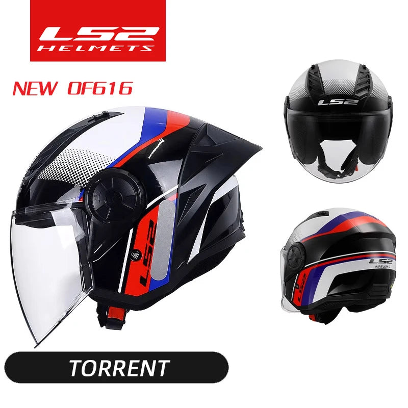 LS2 OF616 Airflow Ⅱ 3/4 Open Face Jet Big Tail Wing Scooter Motorcycle Helmet Motobike Half Helmets Original ECE