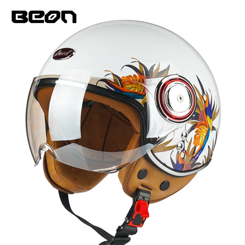 Capacete BEON 110B Open Face Motorcycle Helmet, Vintage Retro, ECE Certified