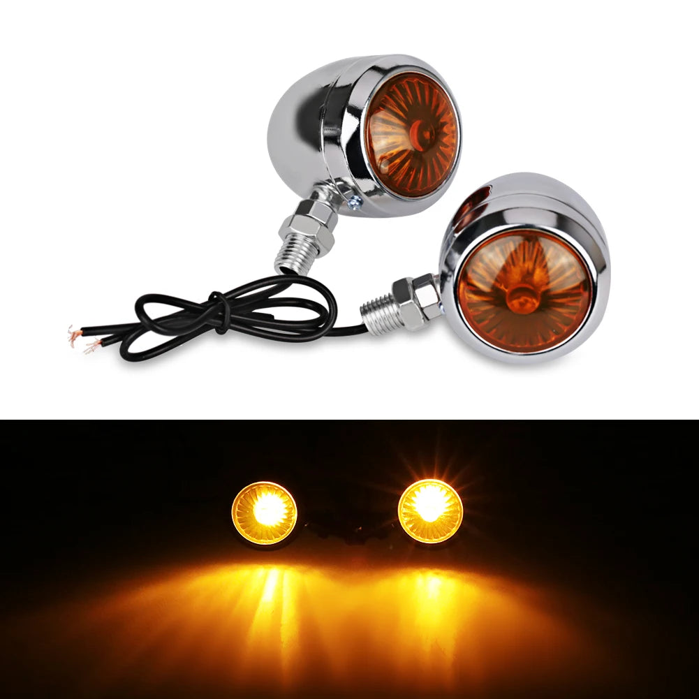 Universal 12V Retro Turn Signal Lights for Motorcycles - Set of 4