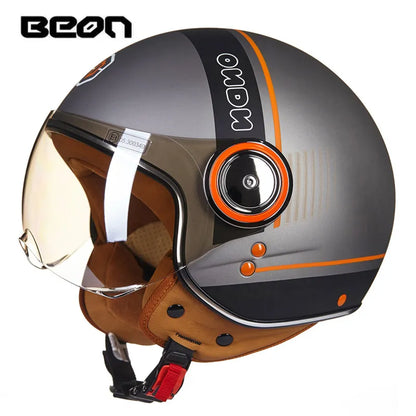 Capacete BEON 110B Open Face Motorcycle Helmet, Vintage Retro, ECE Certified