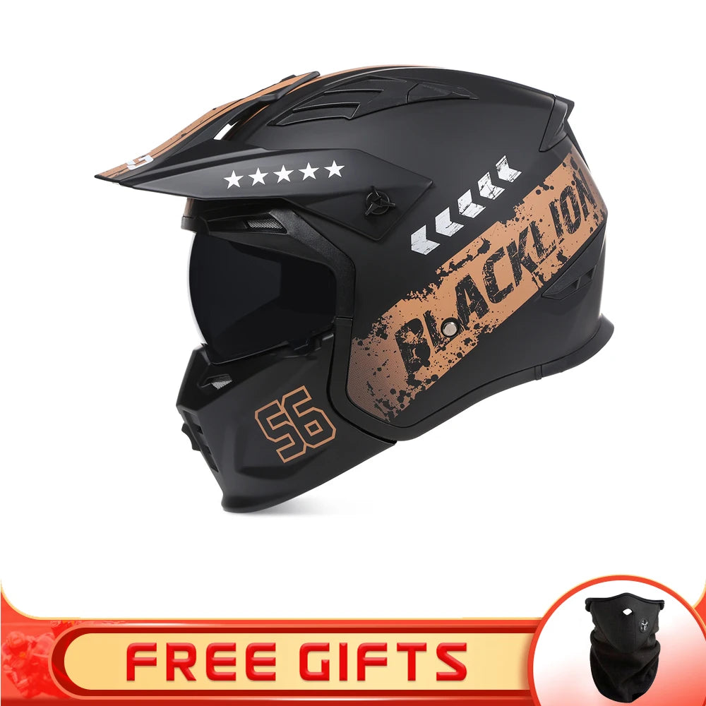 BLD-163 Blacklion Integral Motorcycle Helmet + Free Accessory