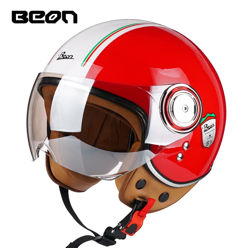 Capacete BEON 110B Open Face Motorcycle Helmet, Vintage Retro, ECE Certified