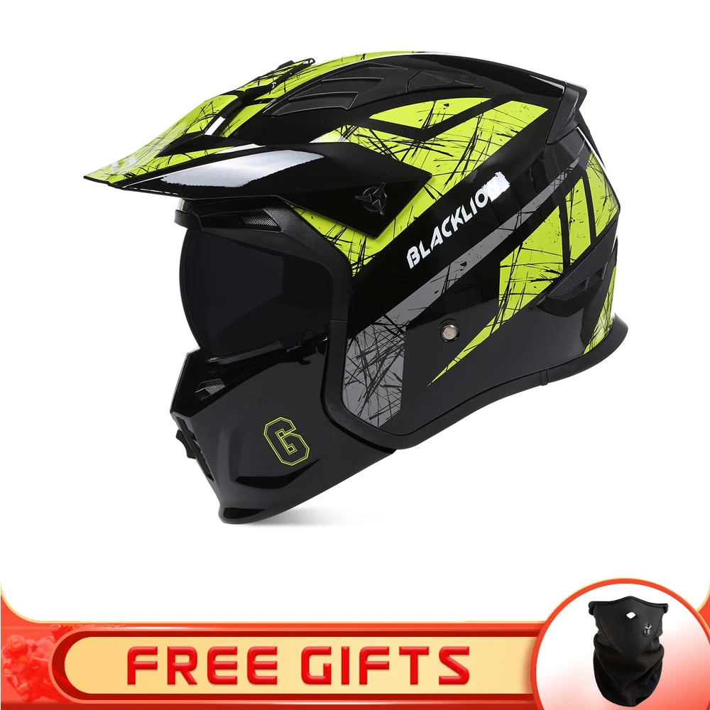 BLD-163 Blacklion Integral Motorcycle Helmet + Free Accessory