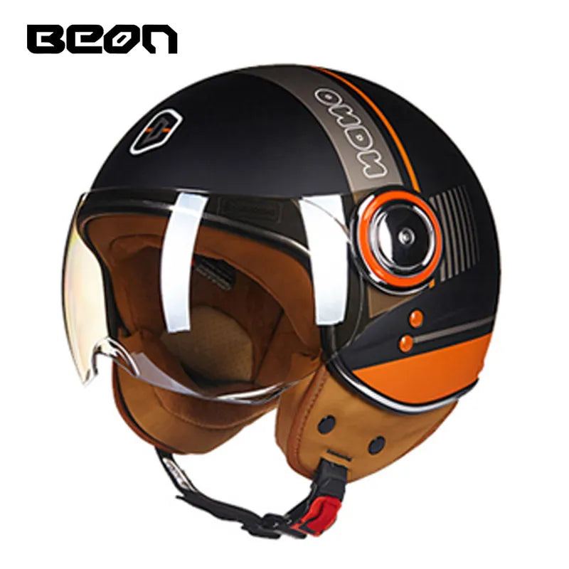 Capacete BEON 110B Open Face Motorcycle Helmet, Vintage Retro, ECE Certified