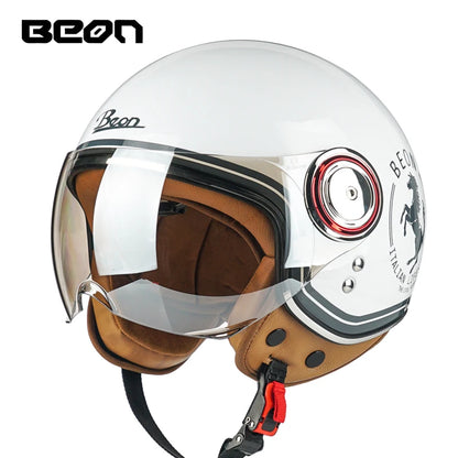 Capacete BEON 110B Open Face Motorcycle Helmet, Vintage Retro, ECE Certified