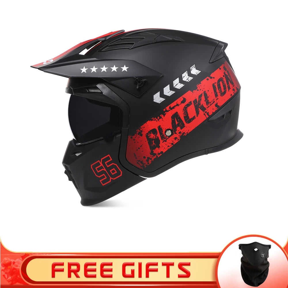 BLD-163 Blacklion Integral Motorcycle Helmet + Free Accessory