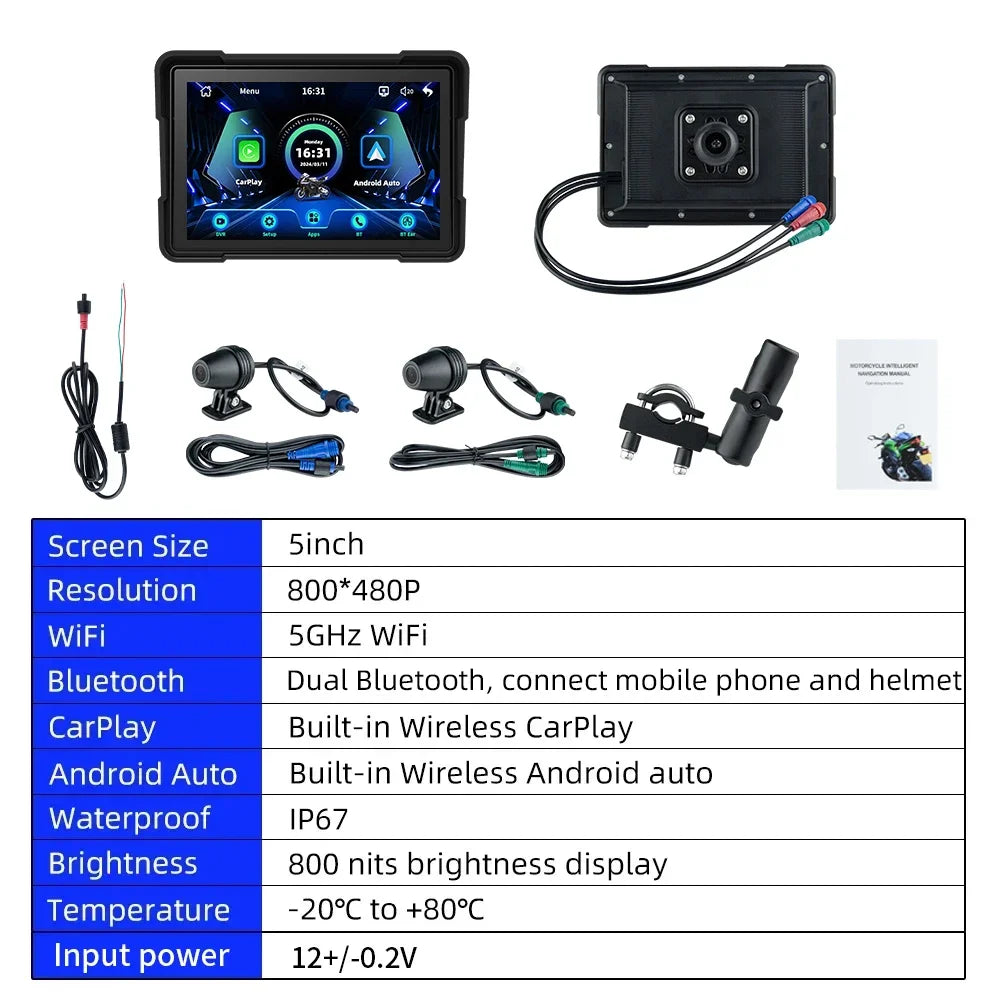 Wireless CarPlay & Android Monitor for Motorcycles