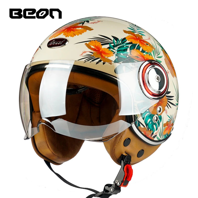 Capacete BEON 110B Open Face Motorcycle Helmet, Vintage Retro, ECE Certified