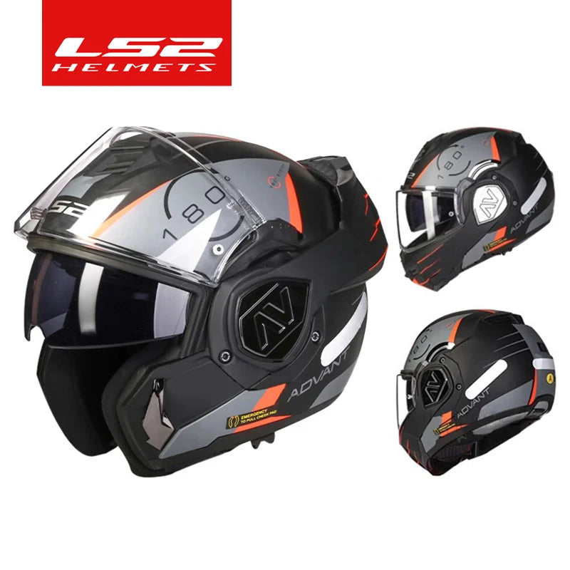 LS2 FF906 Advant Flip-Up Full Face Motorcycle Helmet, ECE Double Visor