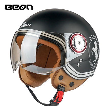 Capacete BEON 110B Open Face Motorcycle Helmet, Vintage Retro, ECE Certified