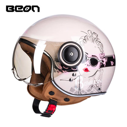 Capacete BEON 110B Open Face Motorcycle Helmet, Vintage Retro, ECE Certified