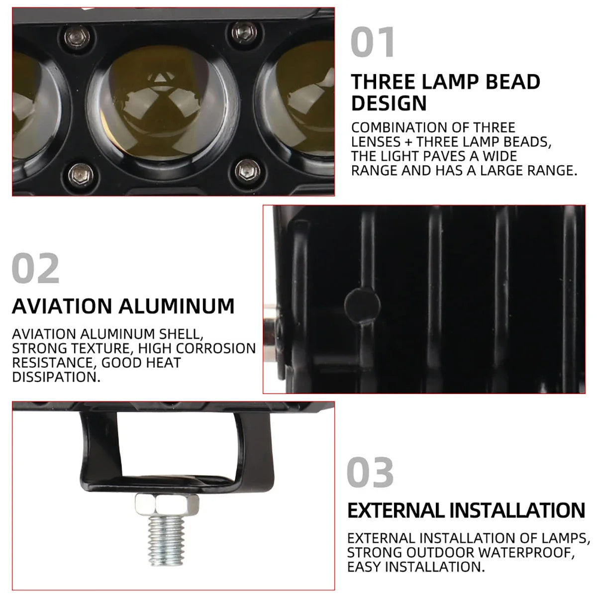 LED Motorcycle Lights: 3 Lenses, High/Low Beam, and Fog-Resistant