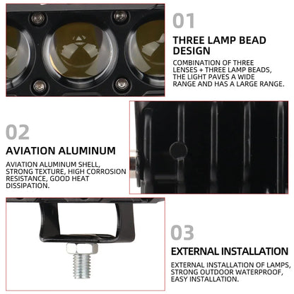 LED Motorcycle Lights: 3 Lenses, High/Low Beam, and Fog-Resistant