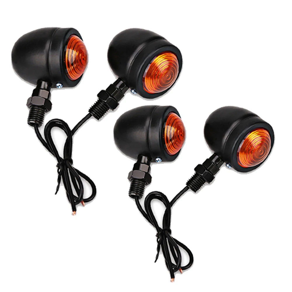 Universal 12V Retro Turn Signal Lights for Motorcycles - Set of 4