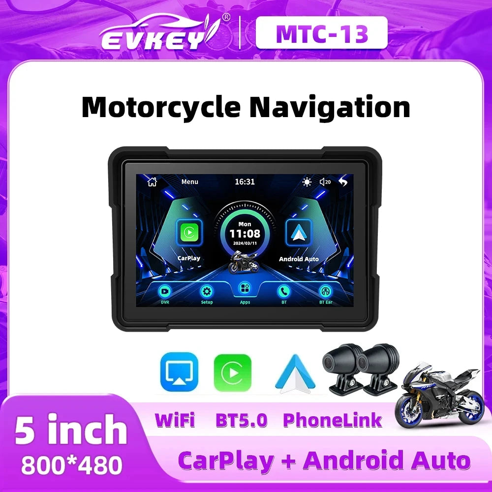 Introducing the Waterproof CarPlay & Android Screen for Motorcycles, a wireless connectivity device that seamlessly integrates with mobile devices, offering mobile screen mirroring, expandable storage up to 64GB, and a durable, anti-theft design with an ..