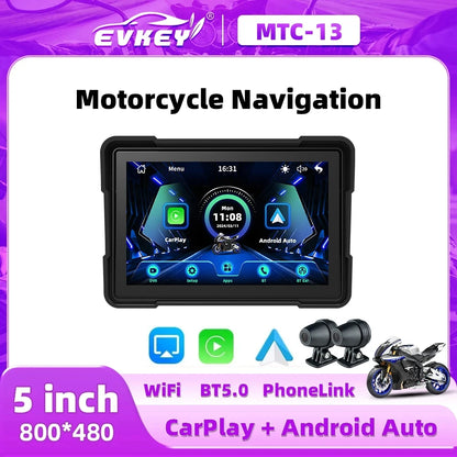 Introducing the Waterproof CarPlay & Android Screen for Motorcycles, a wireless connectivity device that seamlessly integrates with mobile devices, offering mobile screen mirroring, expandable storage up to 64GB, and a durable, anti-theft design with an ..