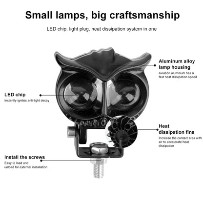 Motorcycle Auxiliary Lights - Owl Design, 4 Modes