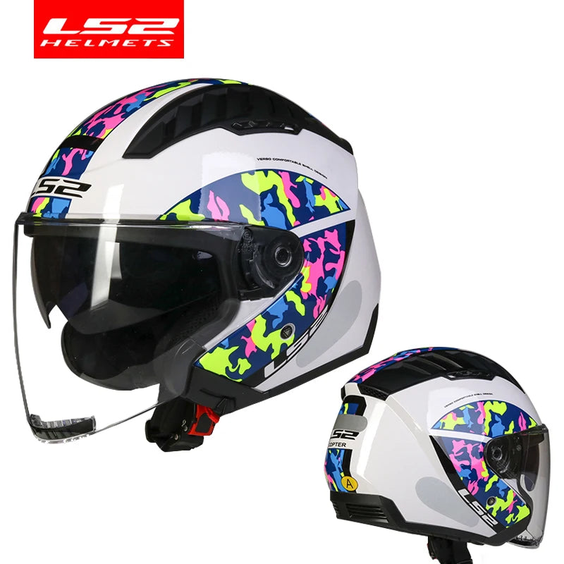 LS2 COPTER Dual Lens Motorcycle Helmet, Retro Open Face, ECE Certified