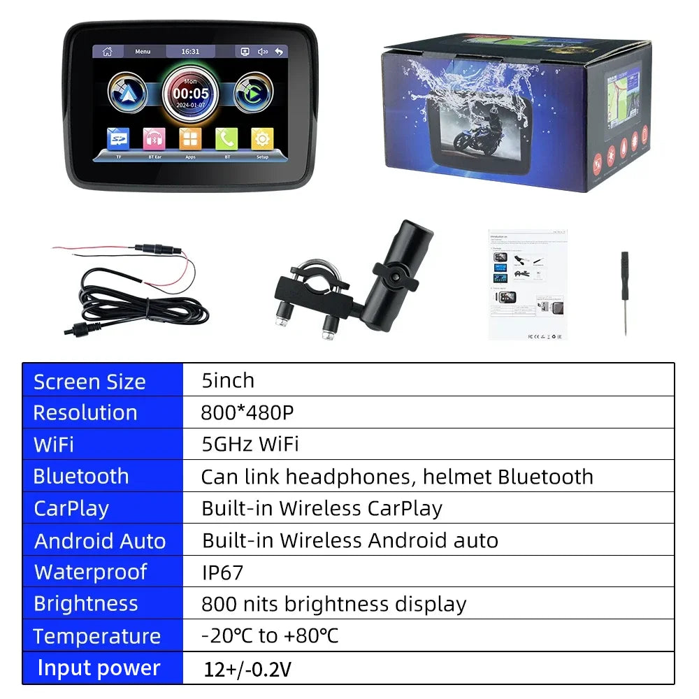 Wireless CarPlay & Android Monitor for Motorcycles