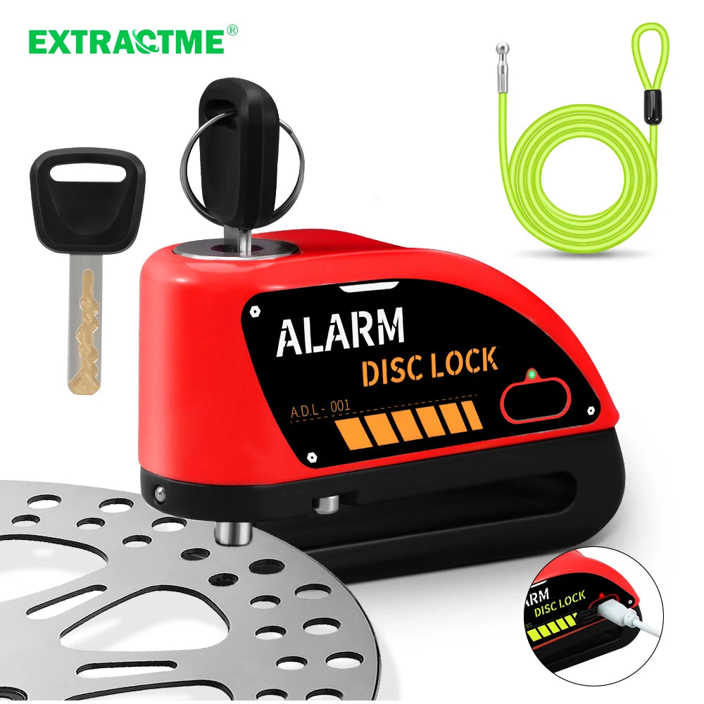 Introducing the 110dB Anti-Theft Disc Lock with Alarm for Motorcycles, a durable and secure lock crafted from high-quality aluminum alloy. With a 120dB alarm, it offers enhanced security for your bike. Rechargeable in just 70 minutes, it provides 5-6 mon..