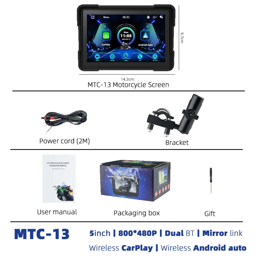 Wireless CarPlay & Android Monitor for Motorcycles