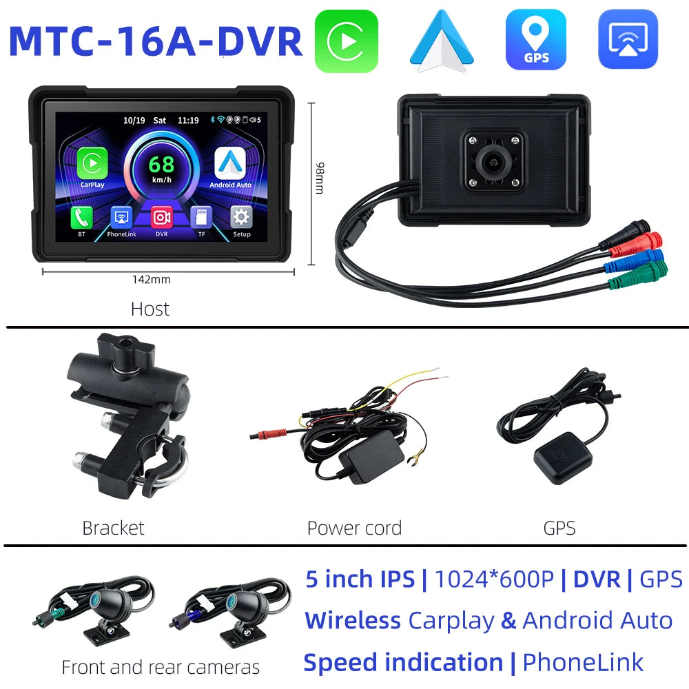 Wireless CarPlay & Android Monitor for Motorcycles