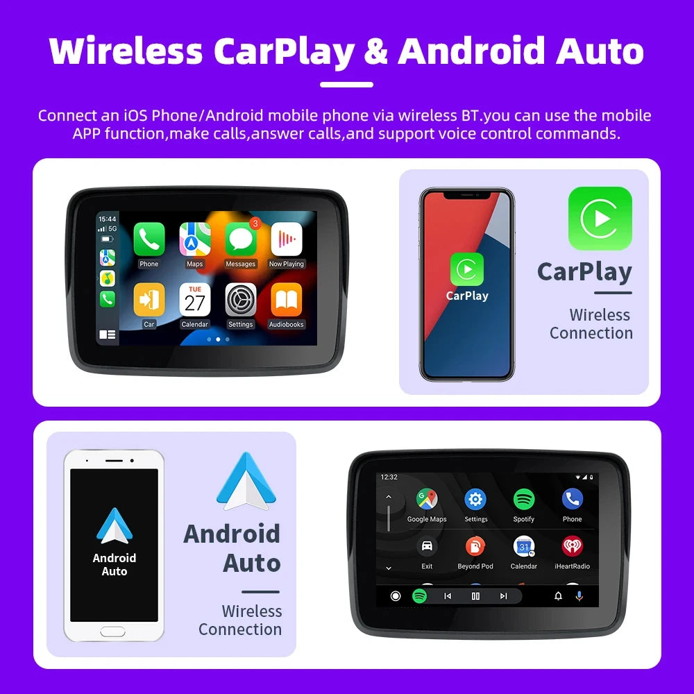 Wireless CarPlay & Android Monitor for Motorcycles