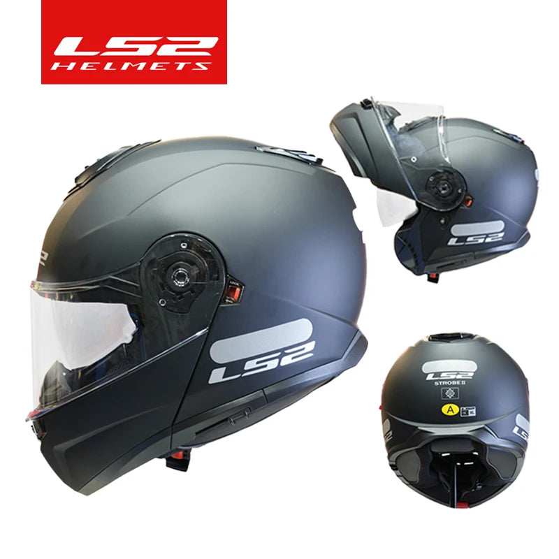 LS2 FF908 Flip-Up Motorcycle Helmet, Dual Lens, Sun Visor, CE Certified